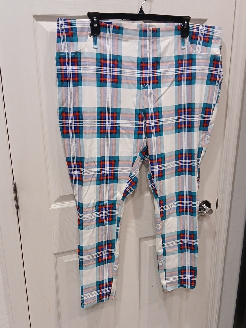 Terra & Sky White Plaid Pants with Blue and Red Check